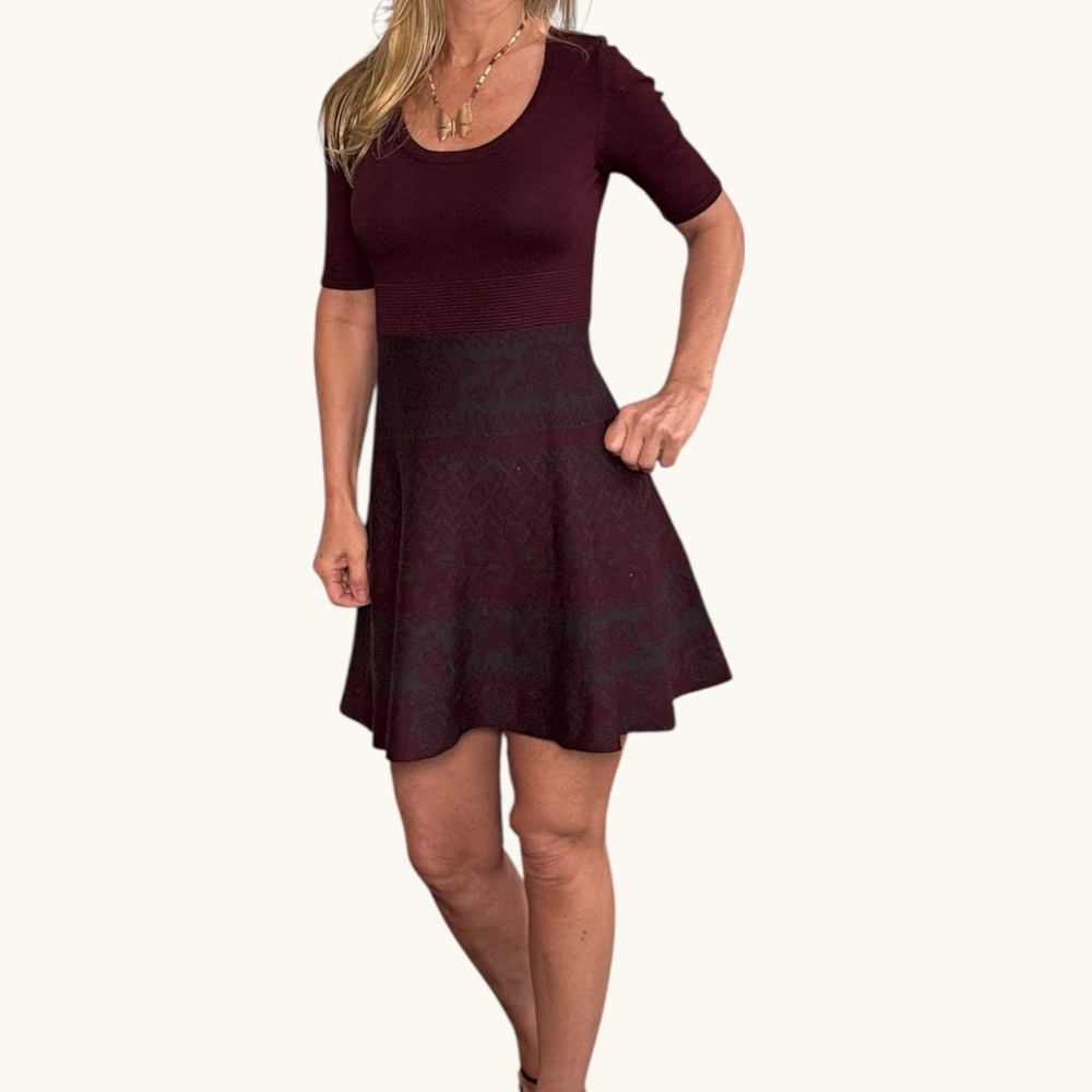 Nina Leonard Deep Burgundy Mini Dress